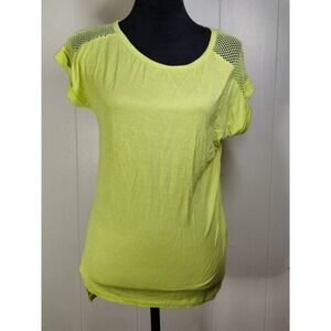 MelaO Yellow Neon Mesh‎ Sleeve T Shirt Womens Size S Crew Neck Short Sleeve Top